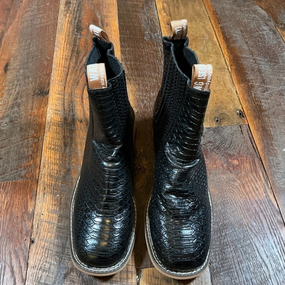 Black Faux Crocodile Western Chelsea Ankle Boots Men’s Size 45/12 - Picture 7 of 8